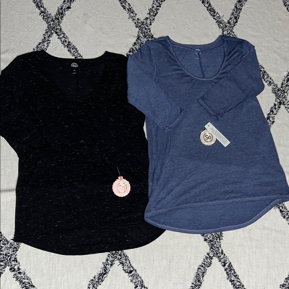 Two new SO Relaxed Fit Tops in Black and Blue Size S 3/4 Sleeve T Front